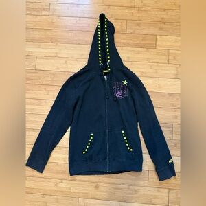 Y2K Neon Rockstar Hand Studded Black Hoodie. Size L #scene #emo #grunge